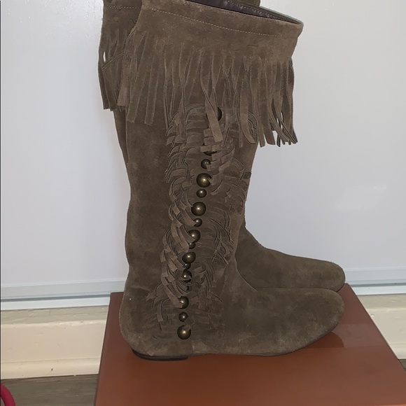 Real Suede Zara fringe boots with studs - Picture 3 of 4